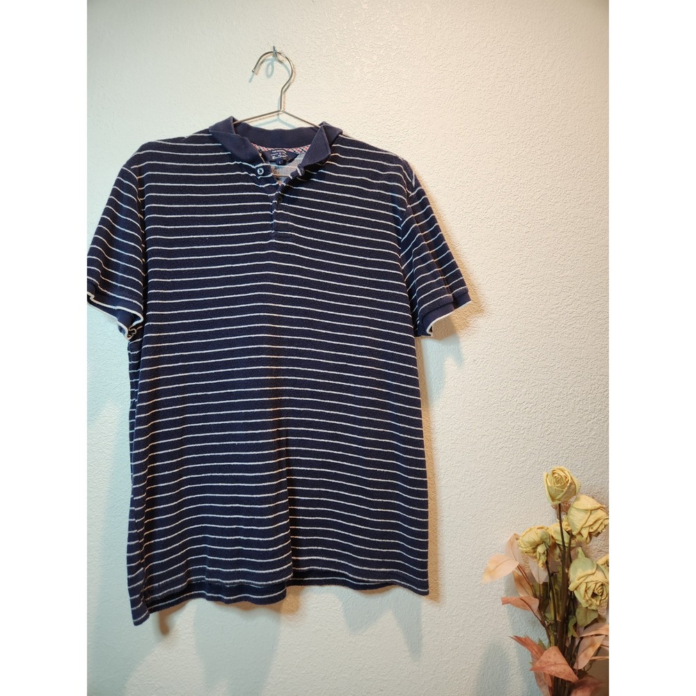 Ben Sherman Men's Terry Striped Polo Shirt Navy Short Sleeve‎ Size L